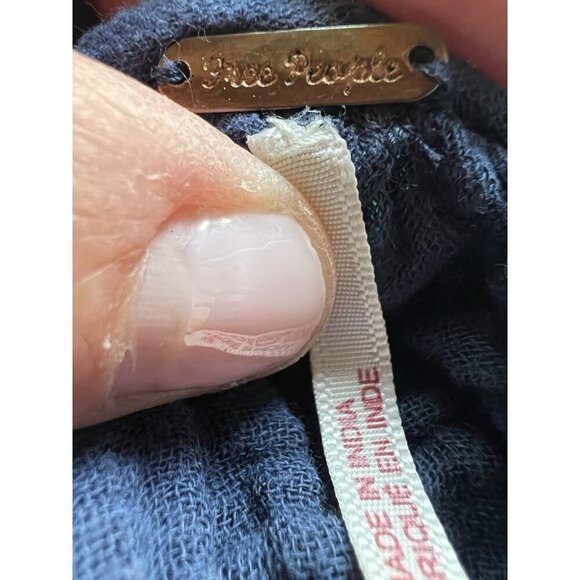 FREE PEOPLE navy gauzy fringe mini dress a-line L festival lightweight boho - Picture 4 of 10